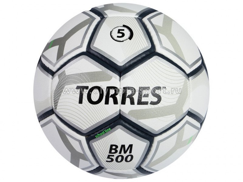 Мяч футб. "TORRES BM 500" арт.F320635 р.5, 32 панели, PU, 4 подкл.слоя, ручная сшивка, бело-серо-серебр