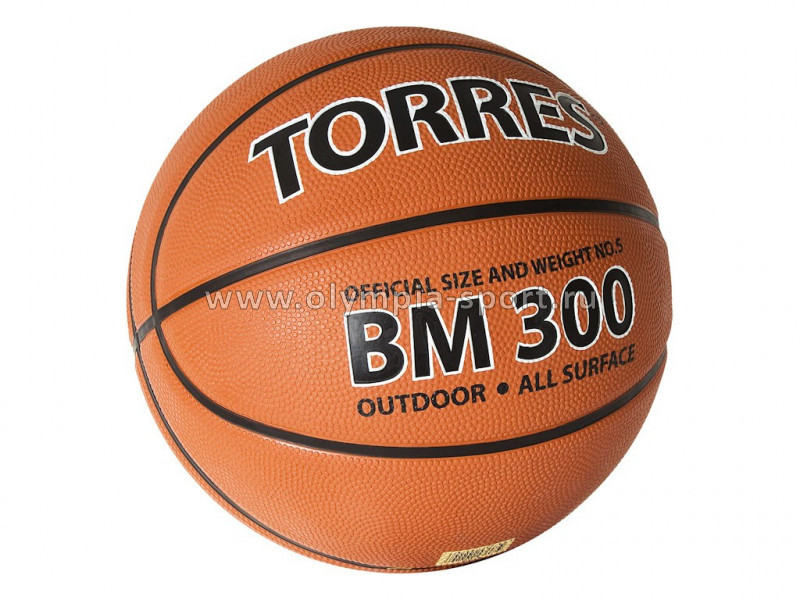Мяч баскетбольный Torres BM300, резина, нейлон.корд, бут. камера, темнооранж-черн