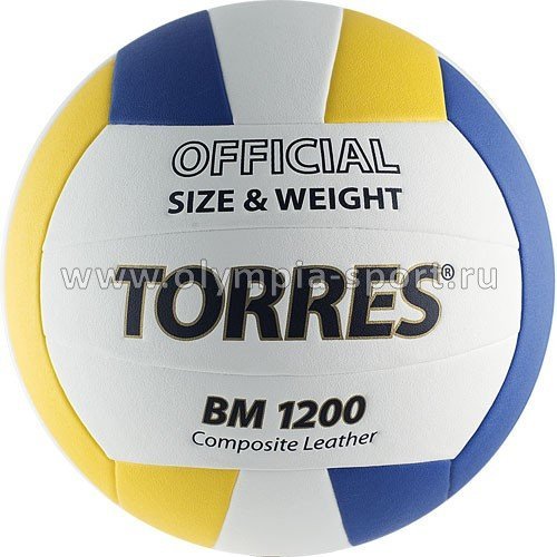 Мяч волейбольный TORRES BM1200, р.5, синт.кожа (микрофибра), клееный, бут.кам, бел-син-же