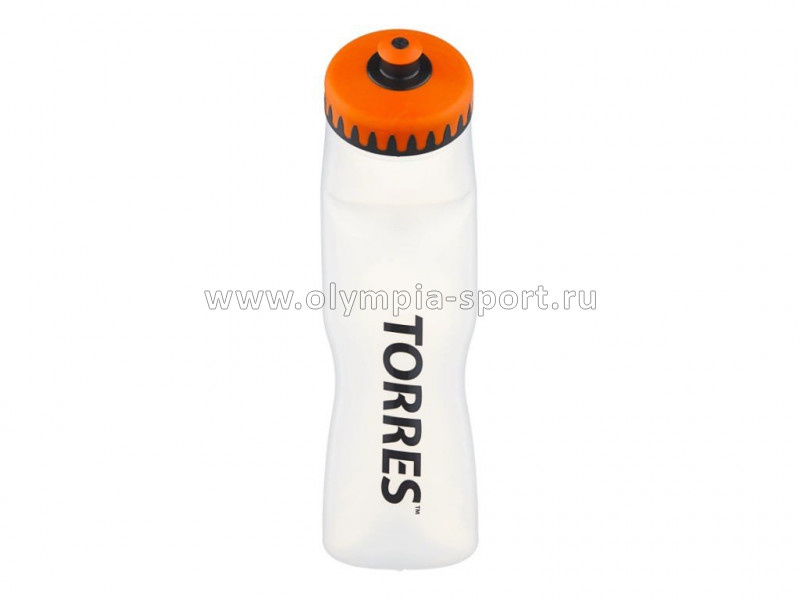 Бутылка для воды TORRES 750мл, мягкий пластик, прозрачная, оранжево-черная крышка