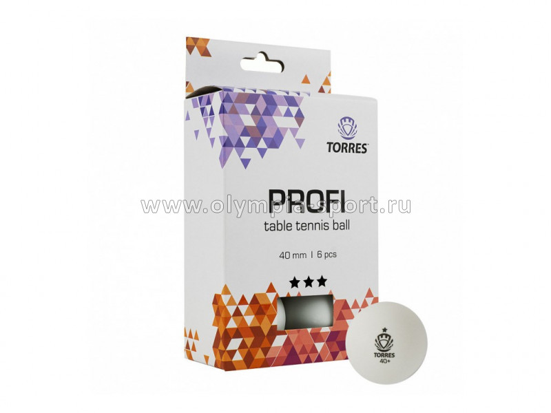 Мяч для настольного тенниса TORRES Profi 3*, (6 шт.) белый