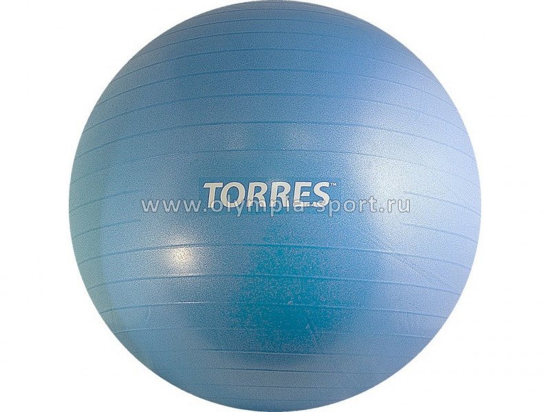 Мяч гимнастический TORRES 65см, эласт.ПВХ, с защит. от взрыва, с насосом, голубой