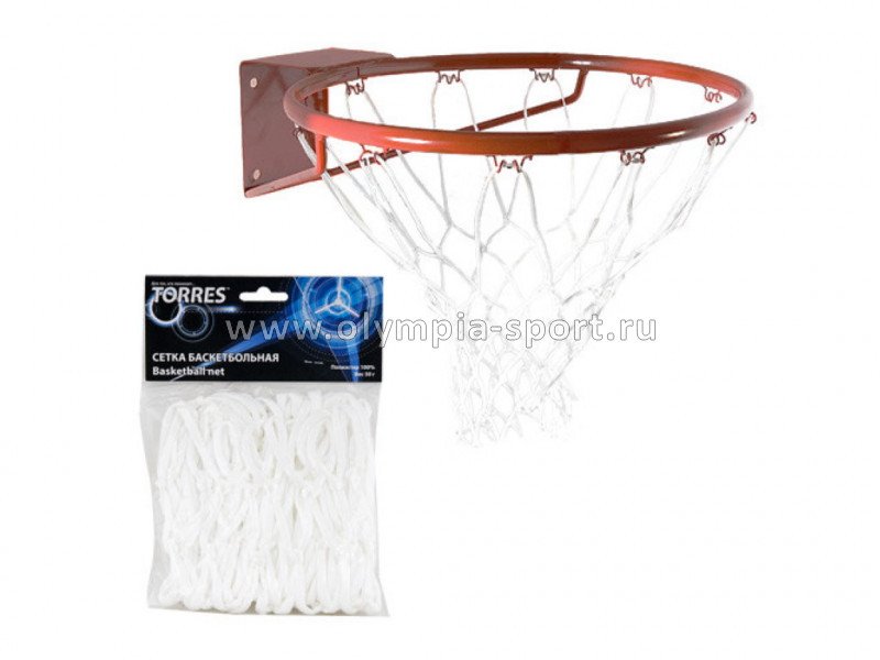 Сетка баскетбольная TORRES арт.SS11055, ПП, 4мм, дл.0,55м, вес 50гр, цв.белый