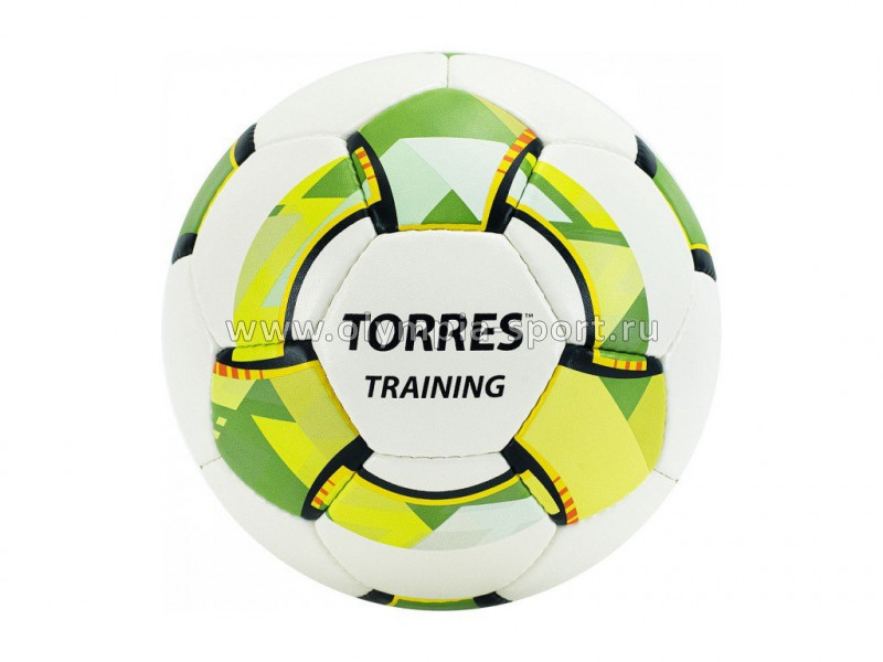 Мяч футб. "TORRES Training" арт.F320055, р.5, 32 пан. PU, 4 подкл.слоя, руч. сшивка, бело-зел-сер
