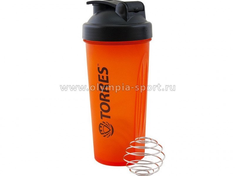 Шейкер спортивный "TORRES" 600мл, черная крышка с колпачком, пластик, ярко-оранжевый