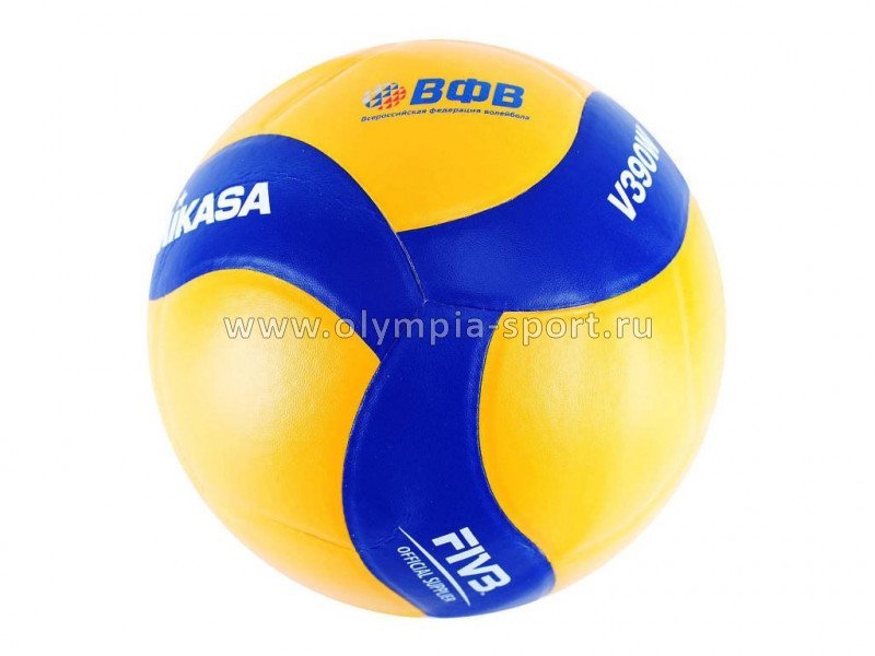 Мяч волейбольный MIKASA V390W, р.5, синт.кожа (ПУ), 18 пан, оф.парам. FIVB, клееный, бут.кам, желто-синий