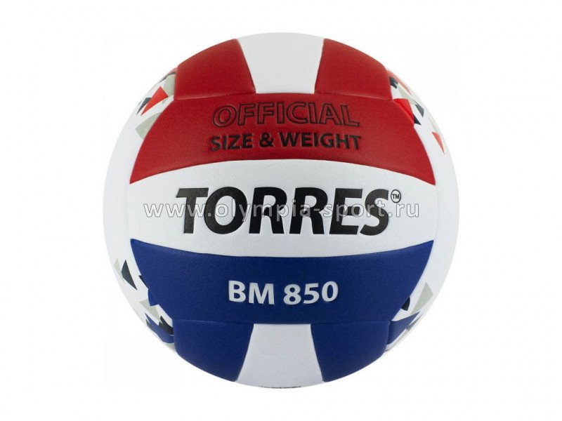 Мяч волейбольный TORRES BM850, р.5, синт.кожа (ПУ), клееный, бут.кам, бел-син-крас