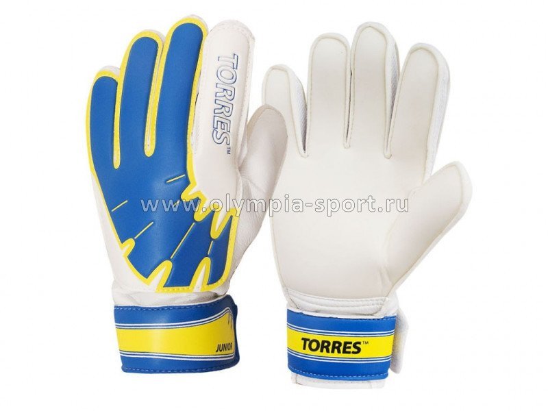 Перчатки вратарские "TORRES Jr.", 2мм латекс, удл.манж., бело-голуб-желтый
