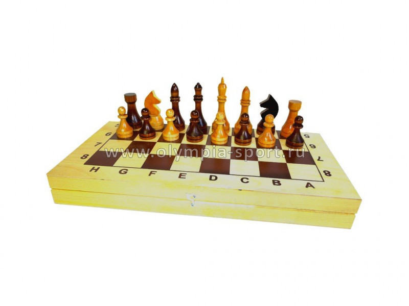 Игра 2 в 1 Премиум Шахматы обиходные деревянные с подклейкой фетром (лак) + шашки деревянные (лак), доска черная, рисунок золото (400х200мм)