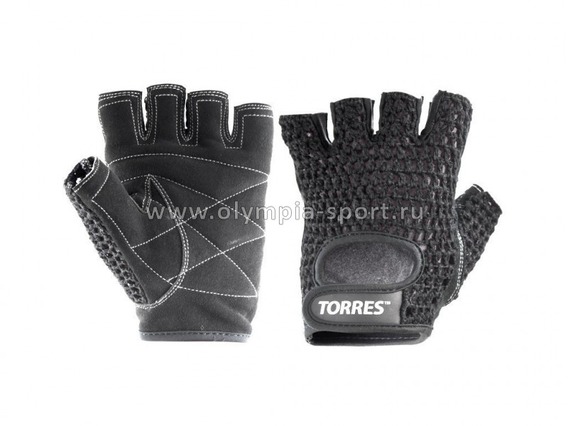 Перчатки для занятий спортом "TORRES", хлопок, нат. замша, подбивка 6мм, черные