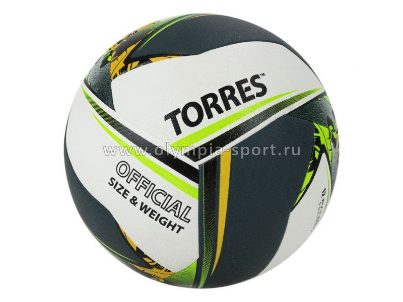 Мяч волейбольный TORRES Save р.5, синт.кожа (ПУ), гибрид, бут.кам, бело-зелено-желтый