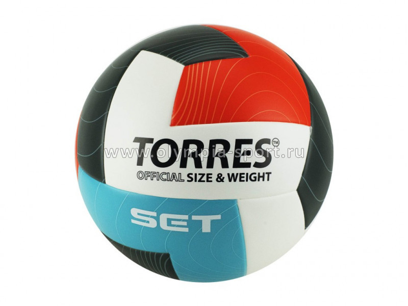 Мяч волейбольный TORRES Set, р.5, синт.кожа (ТПУ), клееный, бут.кам, бело-оранж-серо-голубой