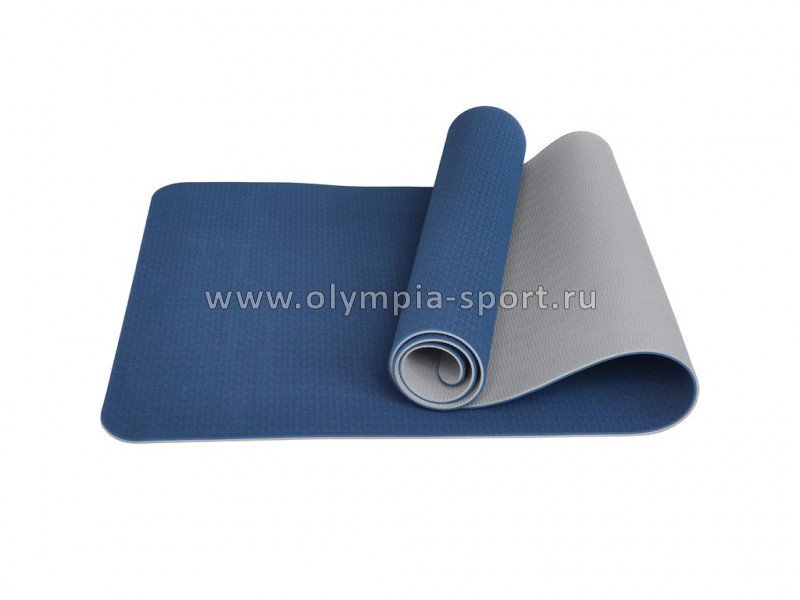 Коврик для йоги ТПЕ 183х61х0,6см (синий/серый) E39306
