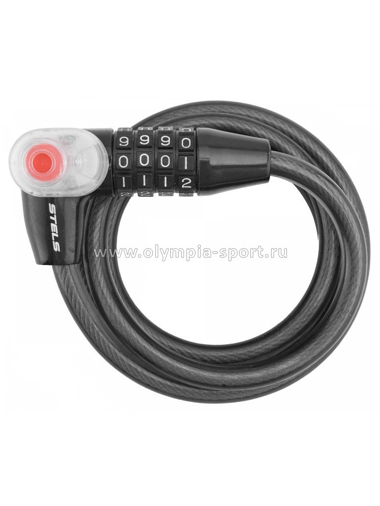 Велозамок 10х1200мм 87604 Stels с кодовым замком с подсветкой, черный