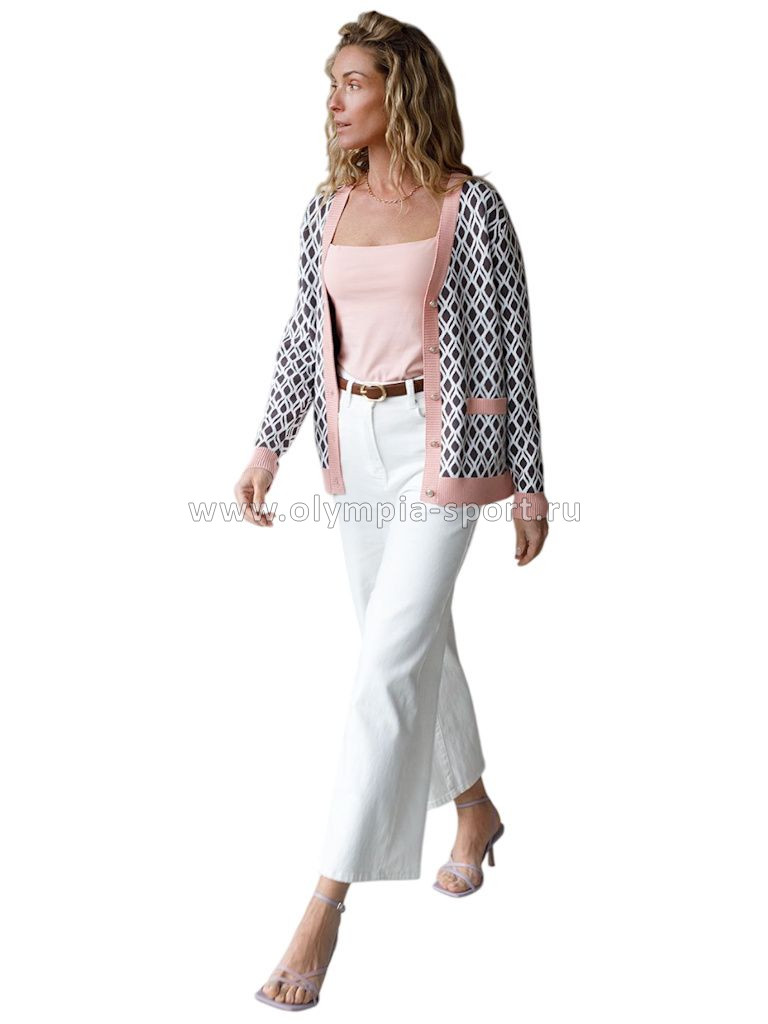 Кардиган женский Vilatte D31.152 кофейный-белый